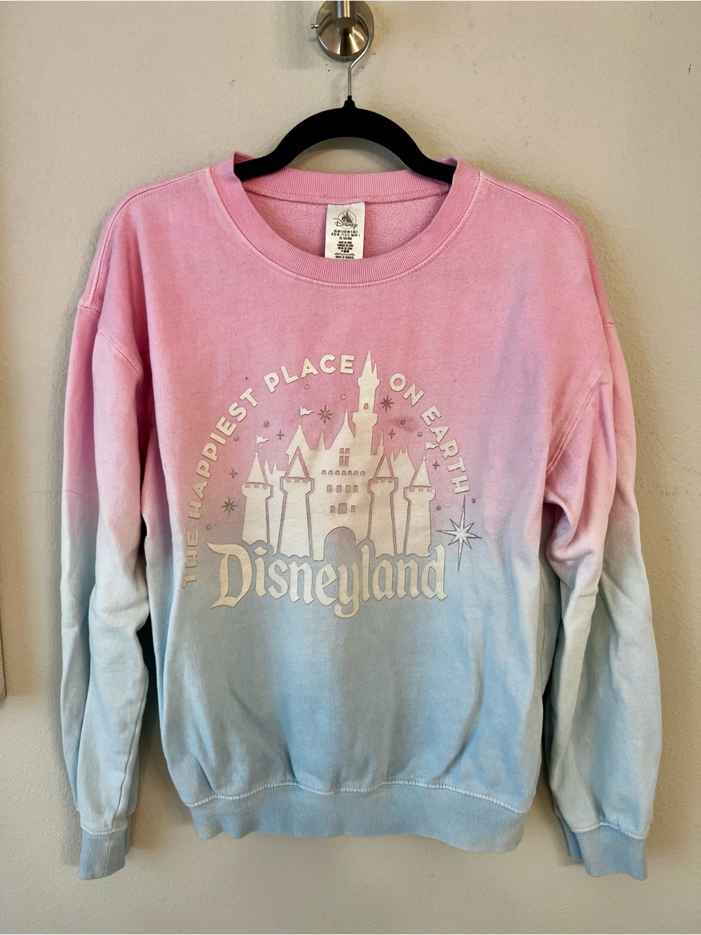 Disney Pink to Light Blue Ombre Disneyland Castle Crewneck